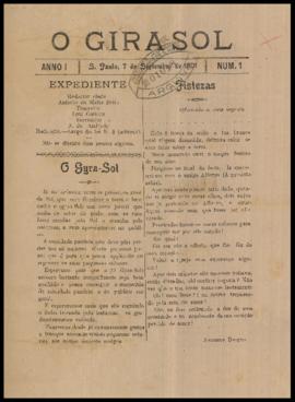O Gira-sol [jornal], a. 1, n. 1. São Paulo-SP, 07 set. 1901.