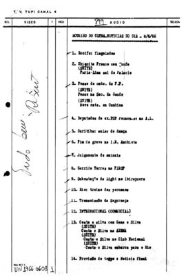 TV Tupi [emissora]. Ultra Notícias [programa]. Roteiro [televisivo], 08 jun. 1966.