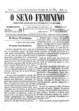 O Sexo feminino [jornal], a. 1, n. 35. Campanha-MG, 13 jun. 1874.