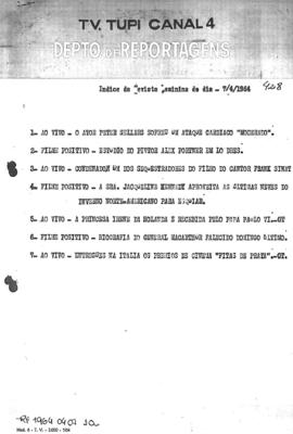 TV Tupi [emissora]. Revista Feminina [programa]. Roteiro [televisivo], 07 abr. 1964 [versão 1].