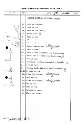 TV Tupi [emissora]. Ultra Notícias [programa]. Roteiro [televisivo], 25 jun. 1969.