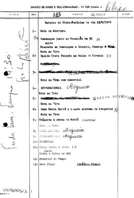 TV Tupi [emissora]. Ultra Notícias [programa]. Roteiro [televisivo], 23 mai. 1969.