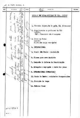TV Tupi [emissora]. Ultra Notícias [programa]. Roteiro [televisivo], 03 mai. 1967.