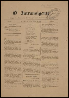 O Intransigente [jornal], a. 1, n. 4. São Paulo-SP, 10 out. 1896.