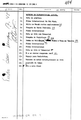 TV Tupi [emissora]. Ultra Notícias [programa]. Roteiro [televisivo], 04 set. 1969.