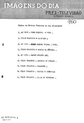 TV Tupi [emissora]. Revista Feminina [programa]. Roteiro [televisivo], 26 dez. 1958.