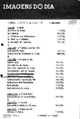 TV Tupi [emissora]. Diário de São Paulo na T.V. [programa]. Roteiro [televisivo], 18 fev. 1961.