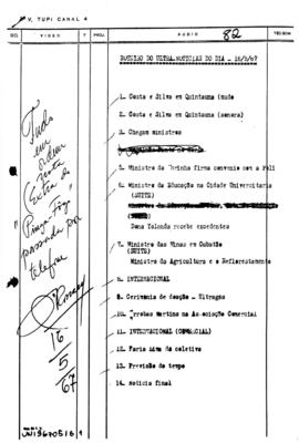 TV Tupi [emissora]. Ultra Notícias [programa]. Roteiro [televisivo], 16 mai. 1967.