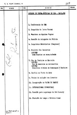 TV Tupi [emissora]. Ultra Notícias [programa]. Roteiro [televisivo], 19 nov. 1965.