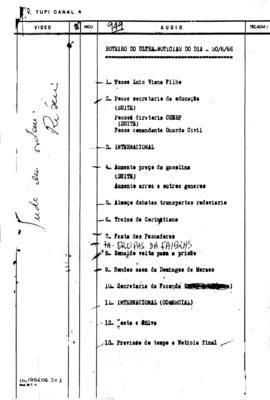 TV Tupi [emissora]. Ultra Notícias [programa]. Roteiro [televisivo], 30 jun. 1966.