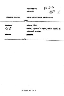 TV Tupi [emissora]. Ultra Notícias [programa]. Roteiro [televisivo], 01 out. 1970.
