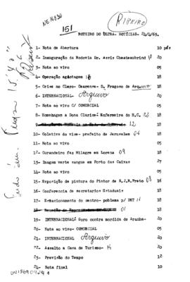 TV Tupi [emissora]. Ultra Notícias [programa]. Roteiro [televisivo], 24 abr. 1969.