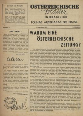 Österreichische Blätter in Brasilien [jornal], n. 1. São Paulo-SP, 01 dez. 1951.