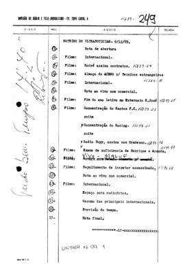 TV Tupi [emissora]. Ultra Notícias [programa]. Roteiro [televisivo], 09 dez. 1969.
