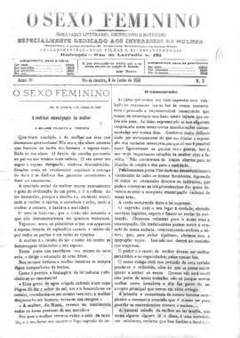 O Sexo feminino [jornal], a. 3, n. 2. Campanha-MG, 09 jun. 1889.