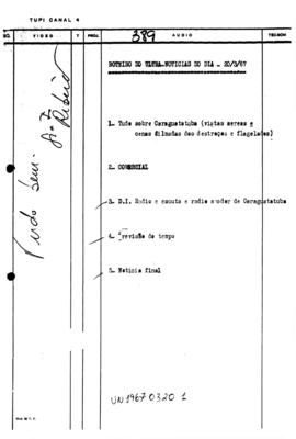 TV Tupi [emissora]. Ultra Notícias [programa]. Roteiro [televisivo], 20 mar. 1967.