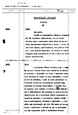 TV Tupi [emissora]. Informativo/Boletim CEESP [programa]. Roteiro [televisivo], 18 jun. 1973.