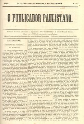 O Publicador paulistano [jornal], n. 27. São Paulo-SP, 04 nov. 1857.
