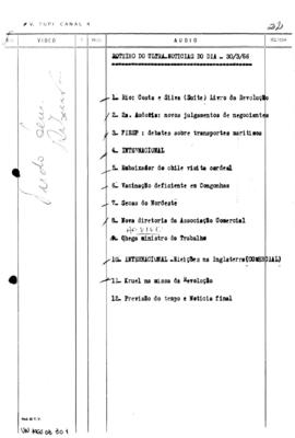 TV Tupi [emissora]. Ultra Notícias [programa]. Roteiro [televisivo], 30 mar. 1966.