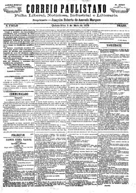 Correio paulistano [jornal], [s/n]. São Paulo-SP, 04 mai. 1876.