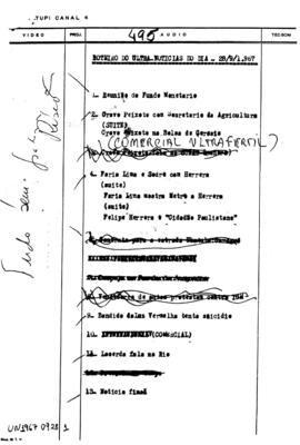 TV Tupi [emissora]. Ultra Notícias [programa]. Roteiro [televisivo], 28 set. 1967.