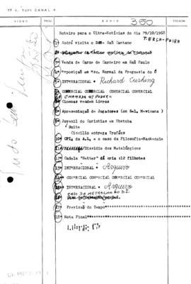 TV Tupi [emissora]. Ultra Notícias [programa]. Roteiro [televisivo], 29 out. 1968.