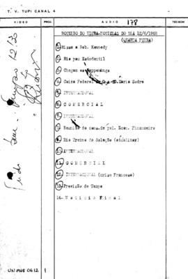 TV Tupi [emissora]. Ultra Notícias [programa]. Roteiro [televisivo], 12 jun. 1968.