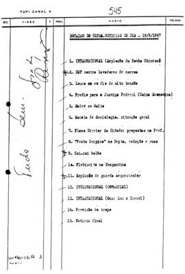 TV Tupi [emissora]. Ultra Notícias [programa]. Roteiro [televisivo], 19 jun. 1967.