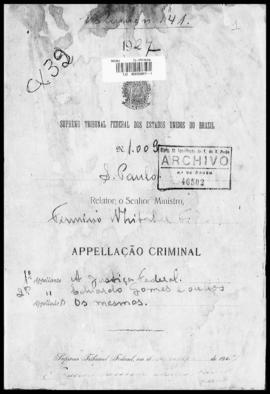 Processo... [apelação criminal], nª 1009/1927. [São Paulo-SP?], 1927. v. 141