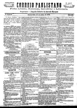 Correio paulistano [jornal], [s/n]. São Paulo-SP, 27 jul. 1876.