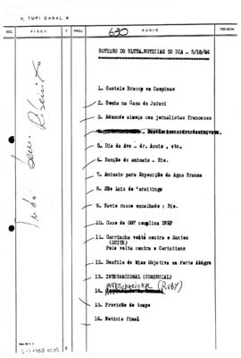 TV Tupi [emissora]. Ultra Notícias [programa]. Roteiro [televisivo], 05 out. 1966.