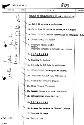 TV Tupi [emissora]. Ultra Notícias [programa]. Roteiro [televisivo], 21 nov. 1967.