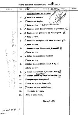 TV Tupi [emissora]. Ultra Notícias [programa]. Roteiro [televisivo], 24 jul. 1969.