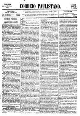 Correio paulistano [jornal], [s/n]. São Paulo-SP, 15 abr. 1856.