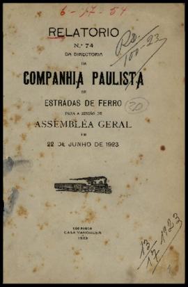 Relatório…, nº 074, 1922. Criador(a): Companhia Paulista de Estradas de Ferro. São Paulo-SP: Casa...
