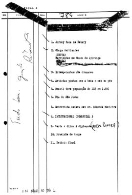 TV Tupi [emissora]. Ultra Notícias [programa]. Roteiro [televisivo], 28 out. 1966.