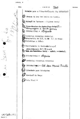 TV Tupi [emissora]. Ultra Notícias [programa]. Roteiro [televisivo], 17 out. 1968.