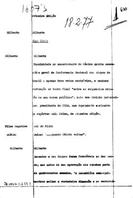 TV Tupi [emissora]. Primeira Edição [programa]. Roteiro [televisivo], 18 fev. 1977.
