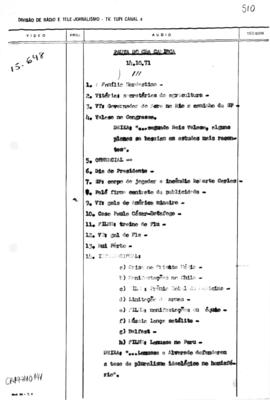 TV Tupi [emissora]. Correspondentes Brasileiros Associados [programa]. Roteiro [televisivo], 14 out. 1971.