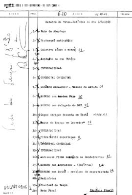 TV Tupi [emissora]. Ultra Notícias [programa]. Roteiro [televisivo], 06 ago. 1969.