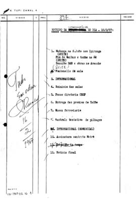 TV Tupi [emissora]. Ultra Notícias [programa]. Roteiro [televisivo], 16 fev. 1967.
