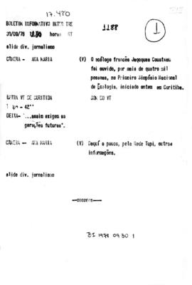 TV Tupi [emissora]. Boletim Informativo [programa]. Roteiro [televisivo], 30 set. 1978.