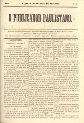 O Publicador paulistano [jornal], n. 22. São Paulo-SP, 17 out. 1857.