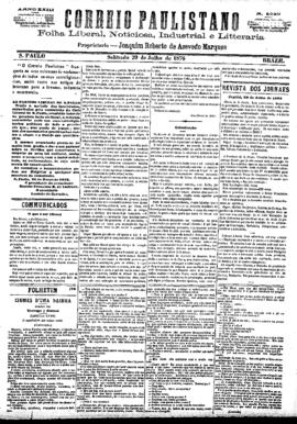 Correio paulistano [jornal], [s/n]. São Paulo-SP, 29 jul. 1876.