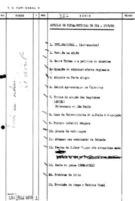 TV Tupi [emissora]. Ultra Notícias [programa]. Roteiro [televisivo], 17 mai. 1966.