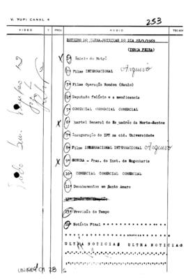 TV Tupi [emissora]. Ultra Notícias [programa]. Roteiro [televisivo], 28 jan. 1969.