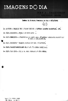 TV Tupi [emissora]. Revista Feminina [programa]. Roteiro [televisivo], 08 nov. 1962.