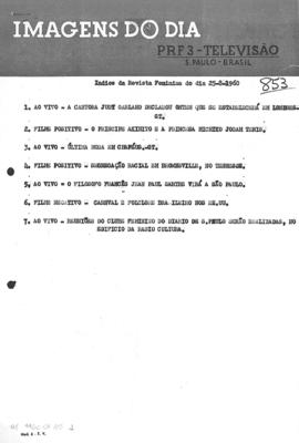 TV Tupi [emissora]. Revista Feminina [programa]. Roteiro [televisivo], 25 ago. 1960.