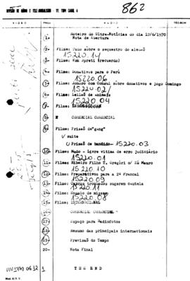 TV Tupi [emissora]. Ultra Notícias [programa]. Roteiro [televisivo], 12 jun. 1970.