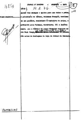TV Tupi [emissora]. Jornal de Domingo [programa]. Roteiro [televisivo], 14 fev. 1975.
